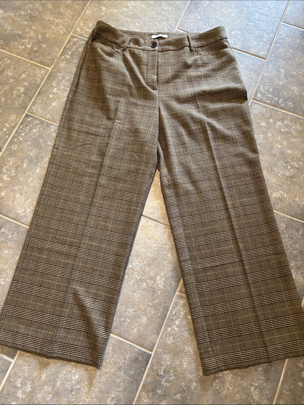 Plaid Wide Leg Trousers in Brown and Black